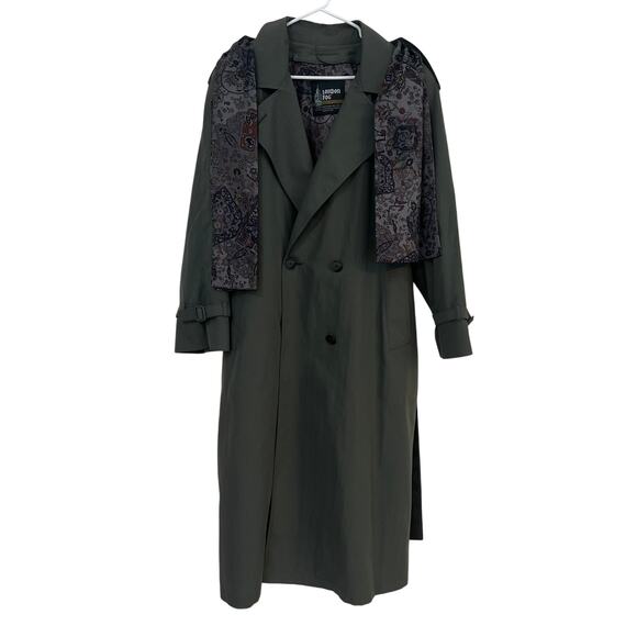 London Fog Women's Wamsutta Gray Green Thinsulate Trench Coat w/ Scarf Sz 14R - Picture 1 of 11
